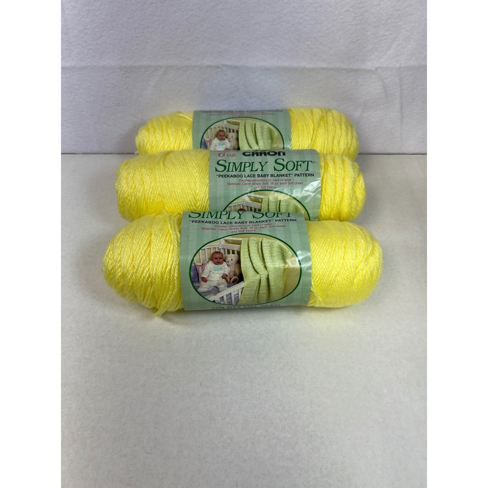 Caron Simply Soft Yarn Soft Yellow 9726 6oz Skeins Lot of 3 Made in USA